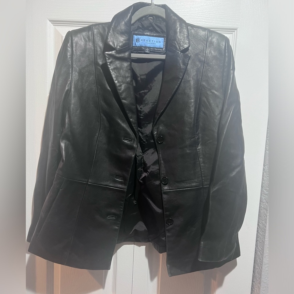 Kenneth Cole black leather blazer style jacket